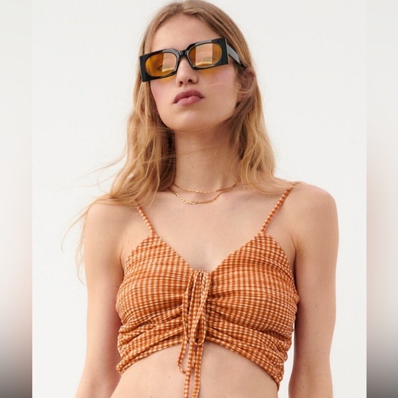 ZARA Women | Orange | GINGHAM CROPPED TOP NWT - Picture 3 of 5